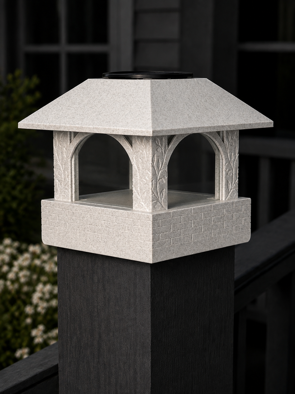 Arched Leaf Column 4.5-Inch High-Profile Roof Solar Post Cap Light – Marble