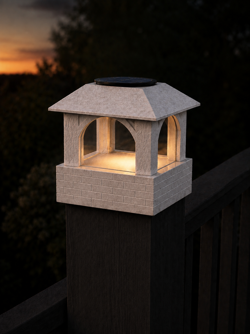 Arched Leaf Column 4.5-Inch High-Profile Roof Solar Post Cap Light – Marble