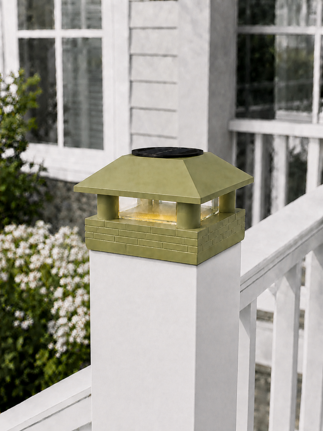 Round Column 4.5-Inch High-Profile Roof Solar Post Cap Mood Light – Natural Green