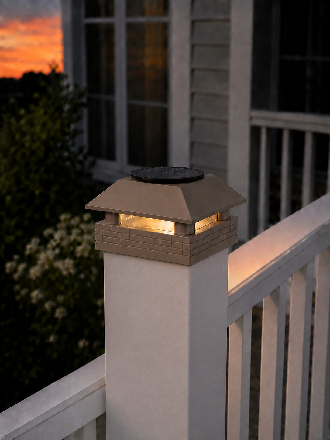 Round Column 4.5-Inch High-Profile Roof Solar Post Cap Mood Light – Olive Brown