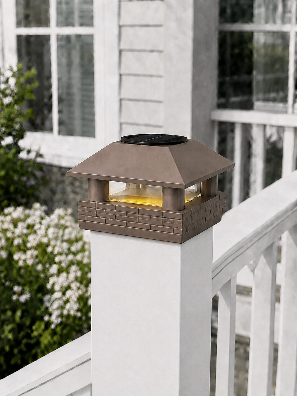 Round Column 4.5-Inch High-Profile Roof Solar Post Cap Mood Light – Olive Brown