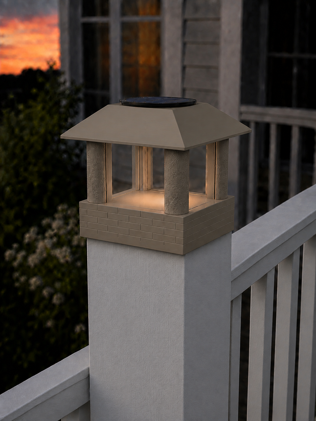 Round Leaf Column 4.5-Inch High-Profile Roof Solar Post Cap Light – Olive Brown