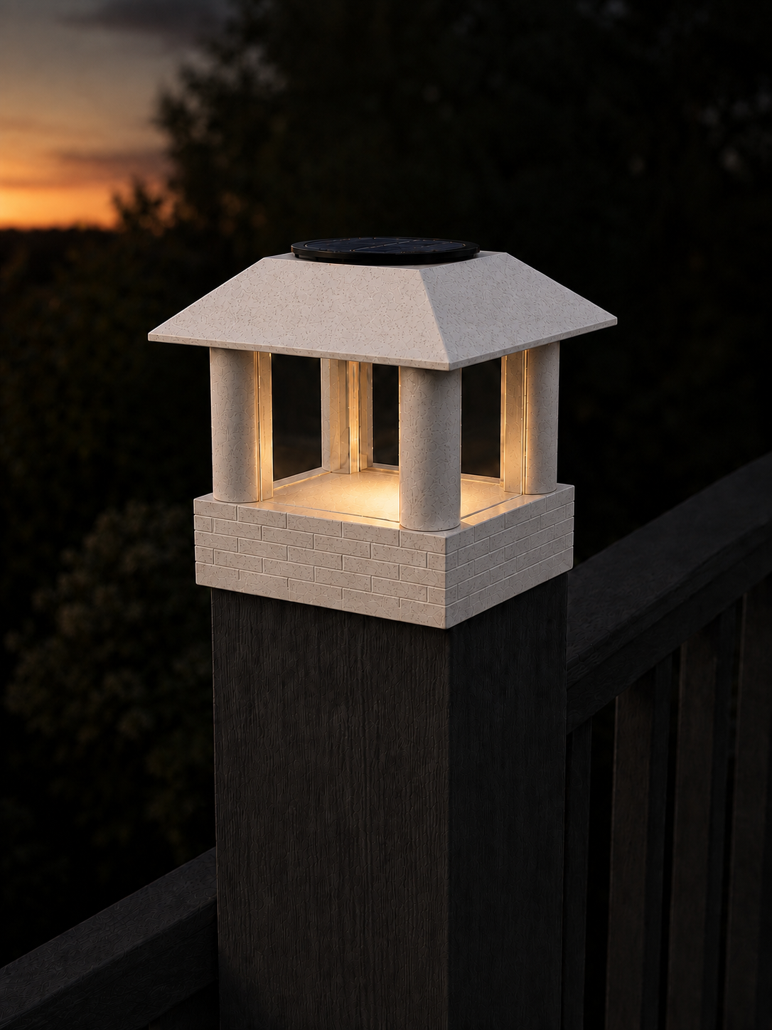 Round Smooth Column 4.5-Inch High-Profile Roof Solar Post Cap Light – Marble