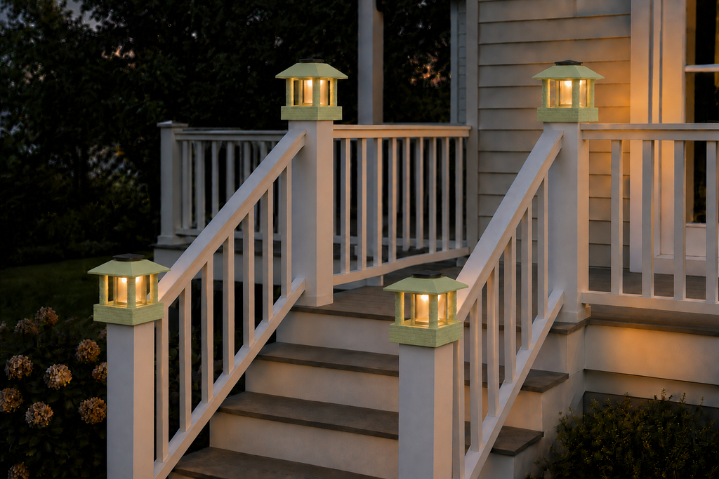 Round Smooth Column 4.5-Inch High-Profile Roof Solar Post Cap Light – Natural Green