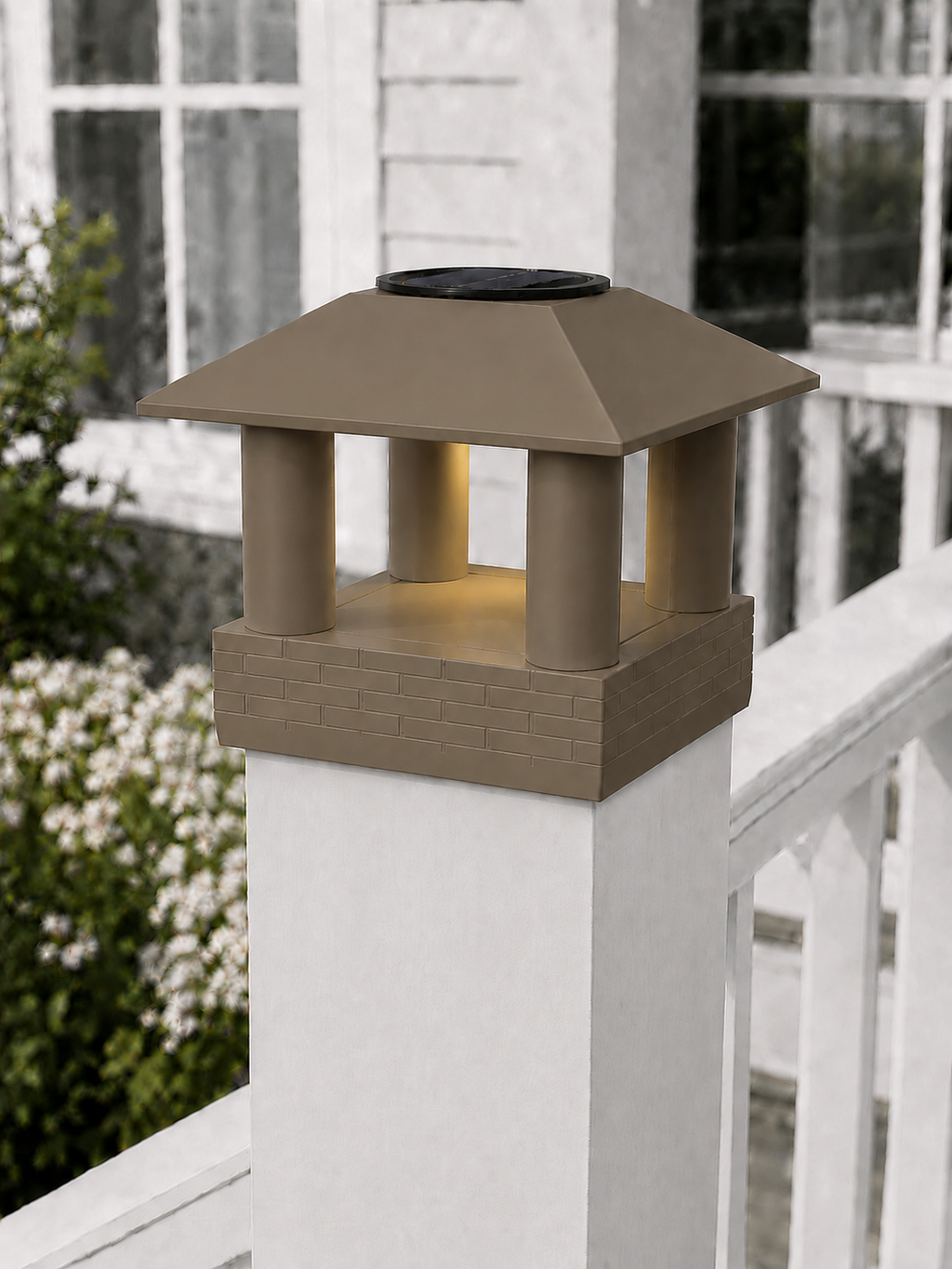 Round Smooth Column 4.5-Inch High-Profile Roof Solar Post Cap Light – Olive Brown