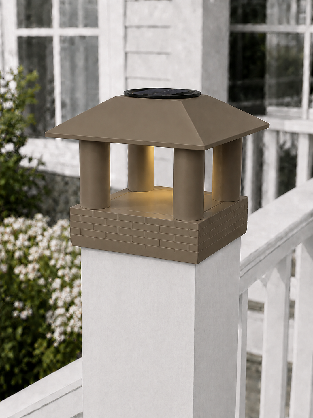 Round Smooth Column 4.5-Inch High-Profile Roof Solar Post Cap Light – Olive Brown