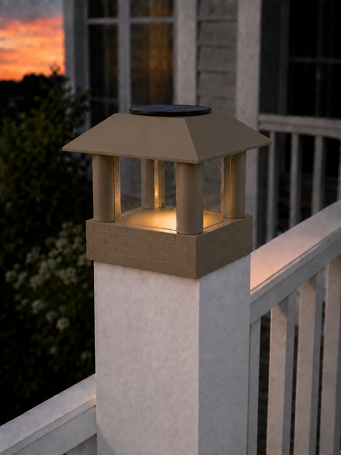 Round Smooth Column 4.5-Inch High-Profile Roof Solar Post Cap Light – Olive Brown