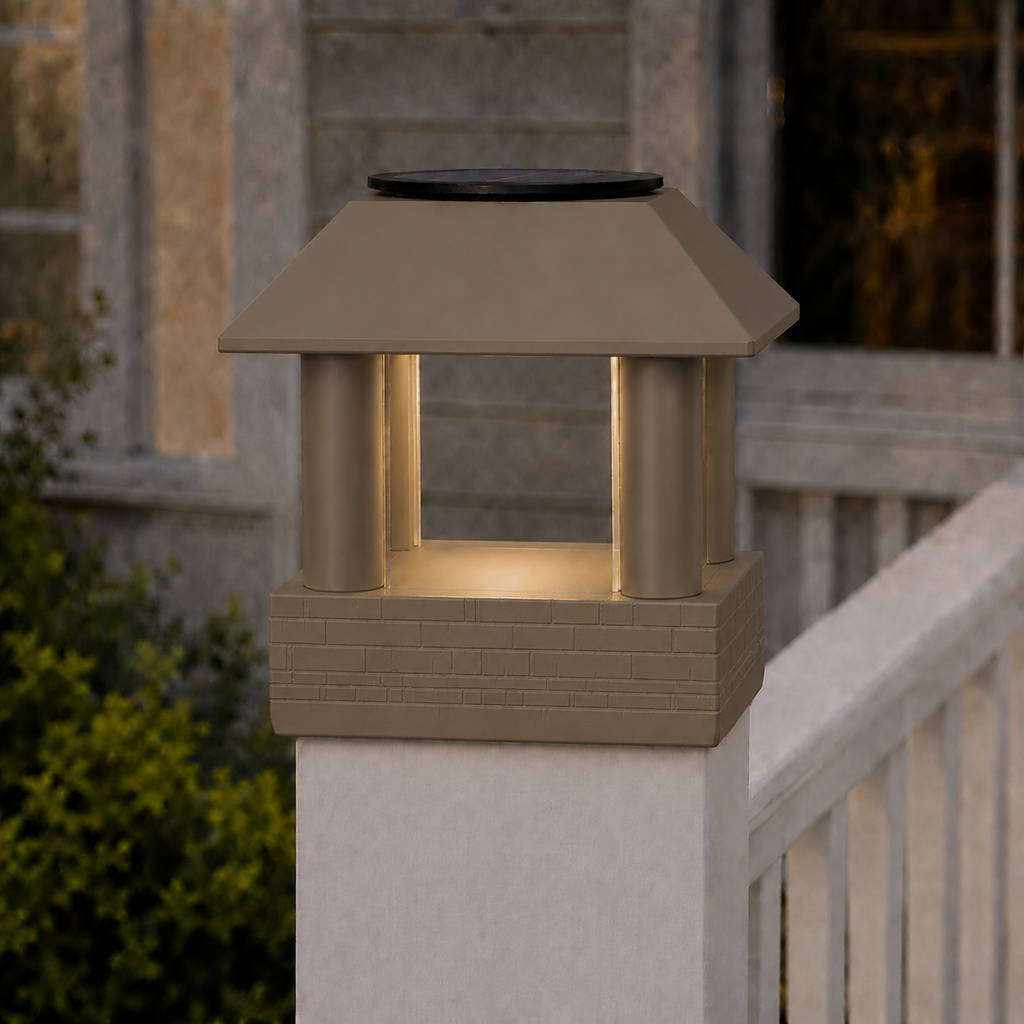 Round Smooth Column 4.5-Inch High-Profile Roof Solar Post Cap Light – Olive Brown