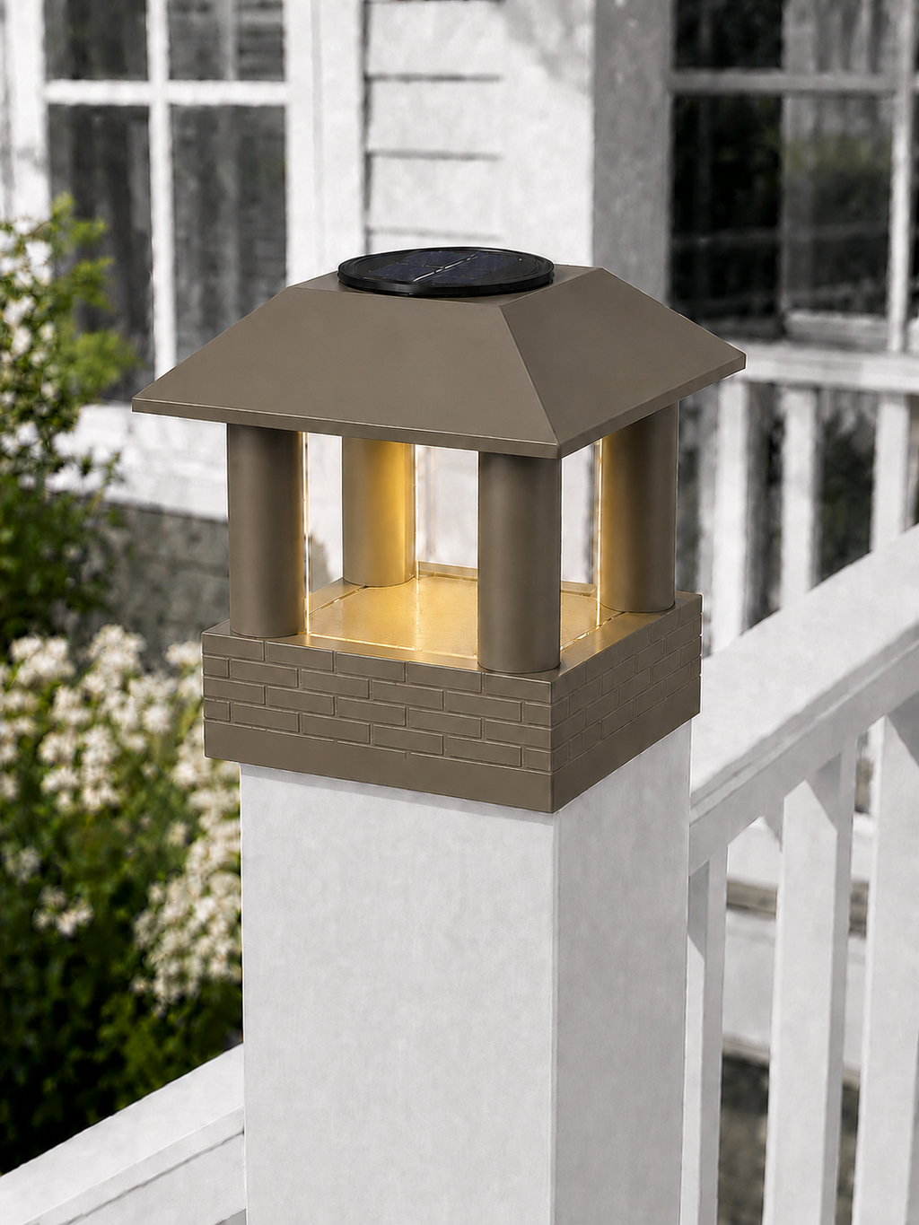Round Smooth Column 4.5-Inch High-Profile Roof Solar Post Cap Light – Olive Brown