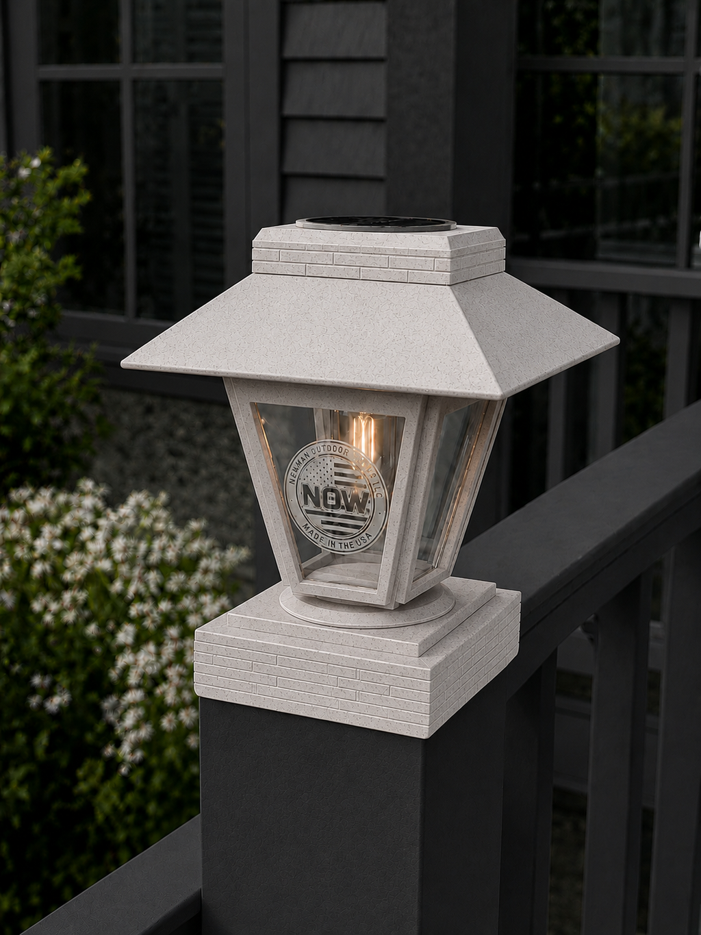 Lantern Engraved Glass 4-Inch Edison Bulb 4.5-Inch Solar Post Cap Light – Marble