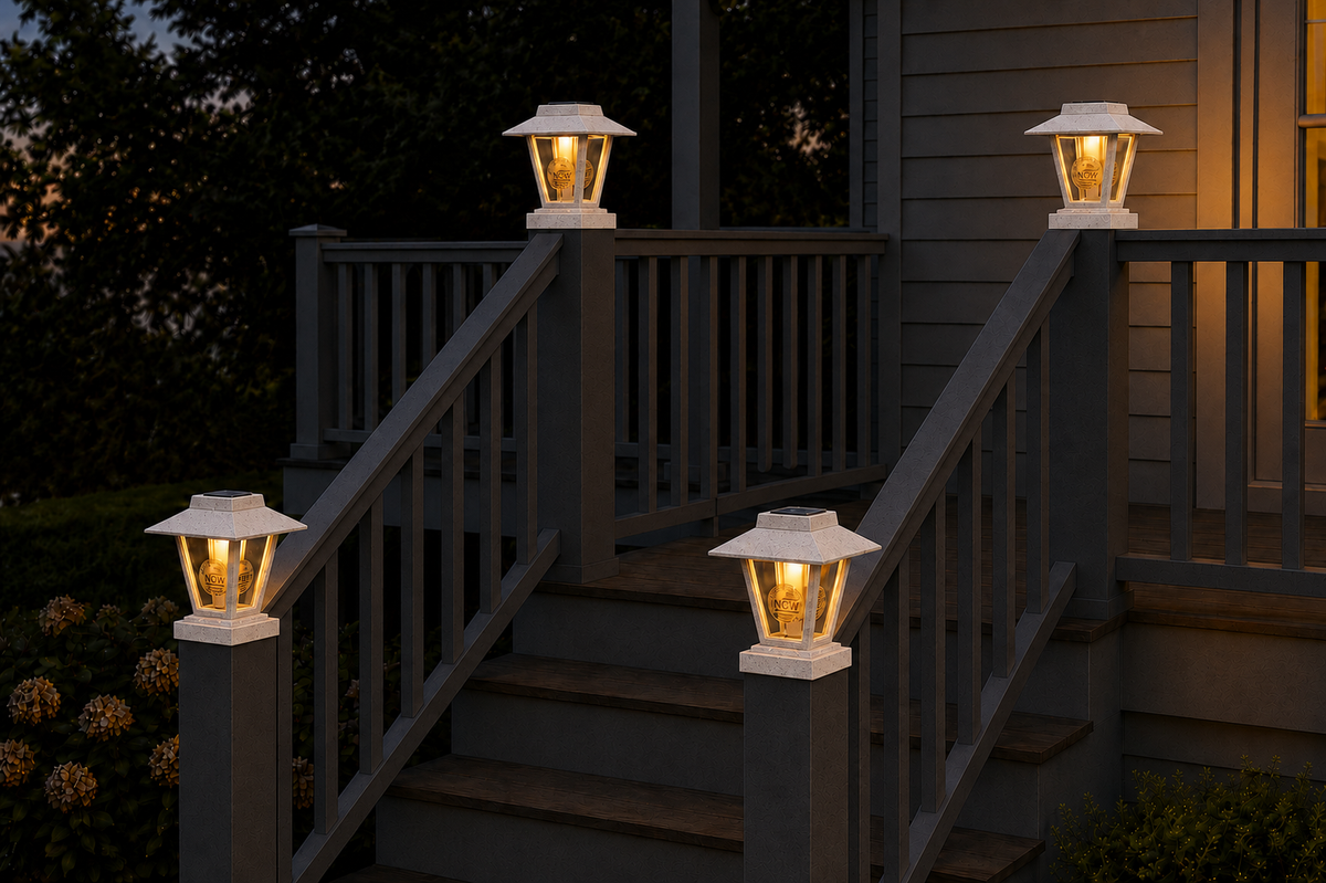 Lantern Engraved Glass 4-Inch Edison Bulb 4.5-Inch Solar Post Cap Light – Marble