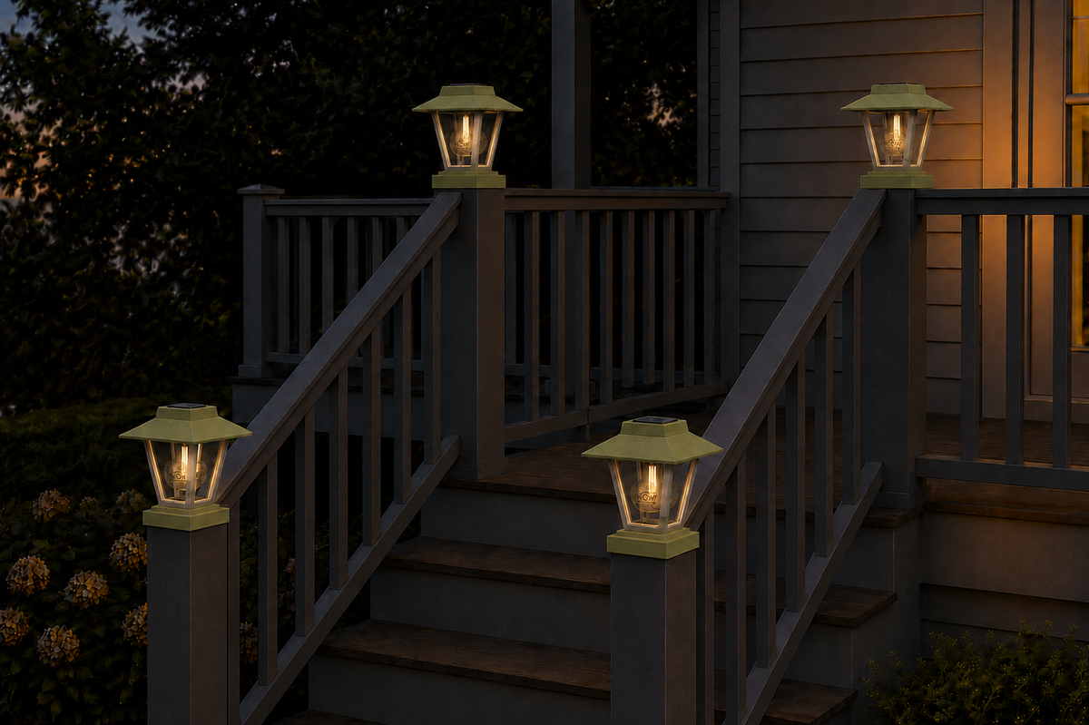 Lantern Engraved Glass 4-Inch Edison Bulb 4.5-Inch Solar Post Cap Light – Natural Green