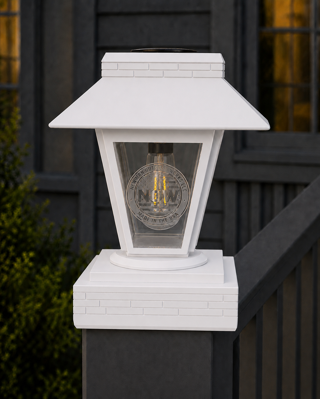 Lantern Engraved Glass 4-Inch Edison Bulb 4.5-Inch Solar Post Cap Light – White