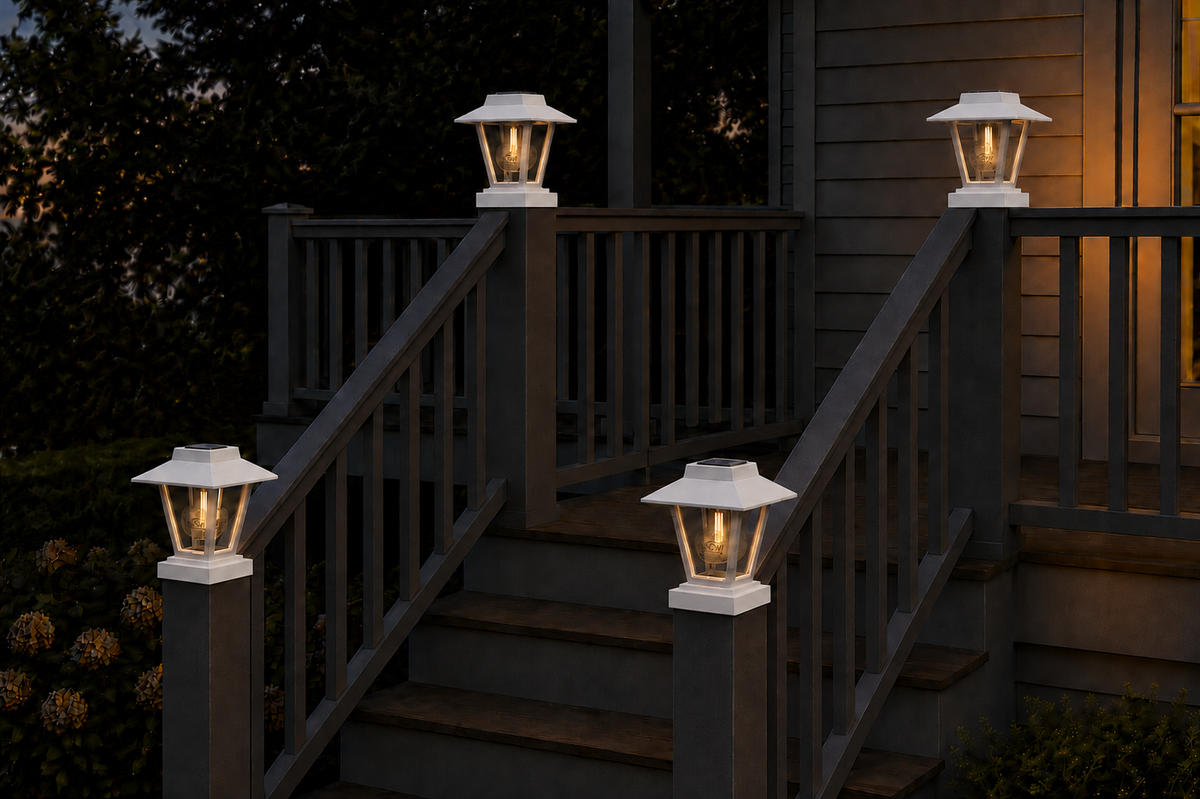 Lantern Engraved Glass 4-Inch Edison Bulb 4.5-Inch Solar Post Cap Light – White