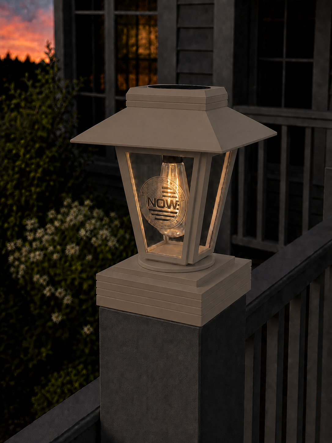 Lantern Engraved Glass 4-Inch Edison Bulb 4.5-Inch Solar Post Cap Light – Olive Brown