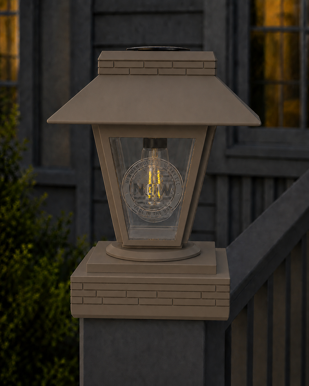 Lantern Engraved Glass 4-Inch Edison Bulb 4.5-Inch Solar Post Cap Light – Olive Brown