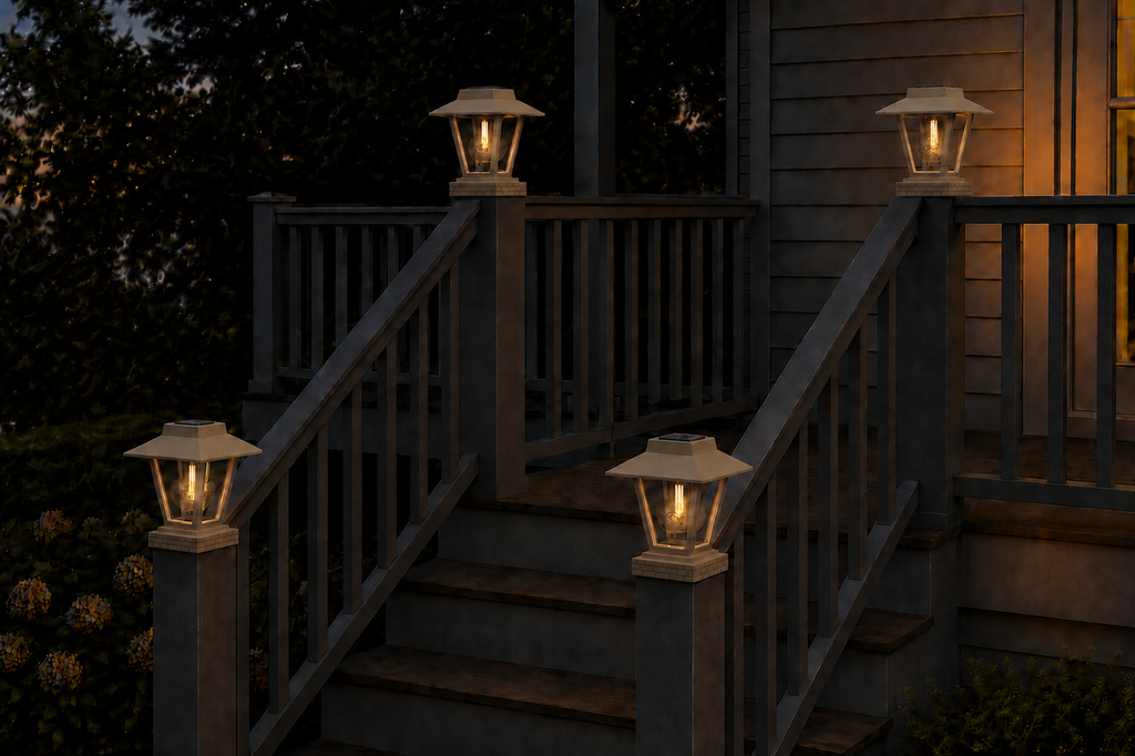 Lantern Engraved Glass 4-Inch Edison Bulb 4.5-Inch Solar Post Cap Light – Olive Brown
