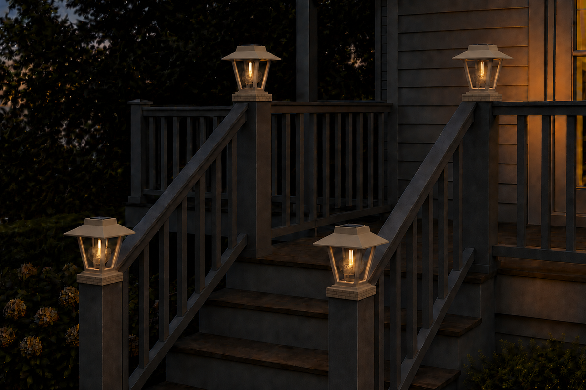 Lantern Engraved Glass 4-Inch Edison Bulb 4.5-Inch Solar Post Cap Light – Olive Brown