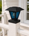 Lantern in Blue Glass 3-Inch Edison Bulb 4.5-Inch Solar Post Cap Light – Black
