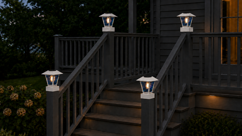 Lantern in Blue Glass 3-Inch Edison Bulb 4.5-Inch Solar Post Cap Light – Marble