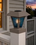 Lantern in Blue Glass 3-Inch Edison Bulb 4.5-Inch Solar Post Cap Light – Olive Brown