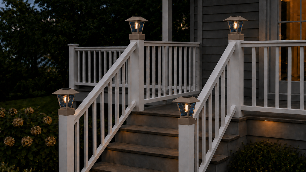 Lantern in Blue Glass 3-Inch Edison Bulb 4.5-Inch Solar Post Cap Light – Olive Brown