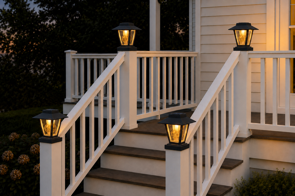 Lantern Engraved Glass 4-Inch Edison Bulb 4.5-Inch Solar Post Cap Light – Black