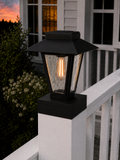 Lantern with Rippled Glass 4-Inch Edison Bulb 4.5-Inch Solar Post Cap Light – Black