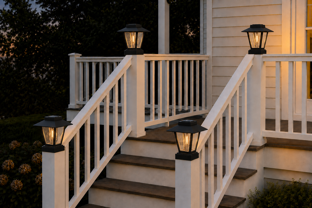 Lantern with Rippled Glass 4-Inch Edison Bulb 4.5-Inch Solar Post Cap Light – Black