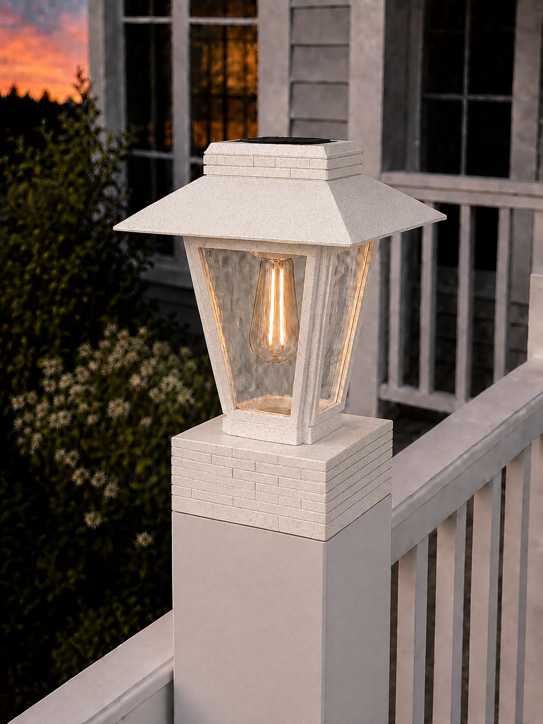Lantern with Rippled Glass 4-Inch Edison Bulb 4.5-Inch Solar Post Cap Light – Marble