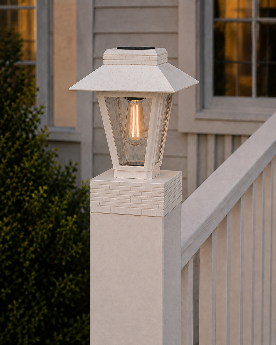 Lantern with Rippled Glass 4-Inch Edison Bulb 4.5-Inch Solar Post Cap Light – Marble