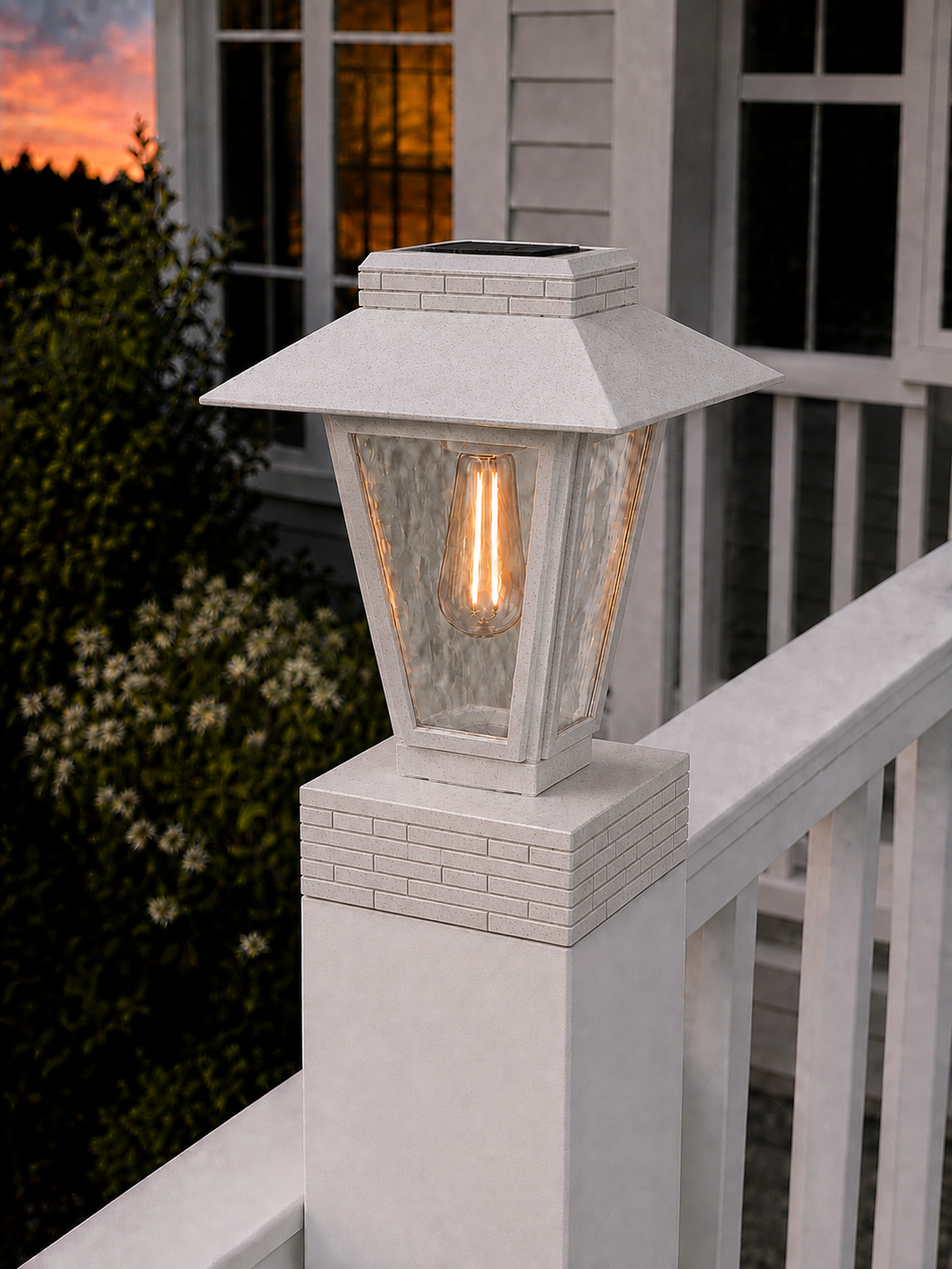 Lantern with Rippled Glass 4-Inch Edison Bulb 4.5-Inch Solar Post Cap Light – Marble