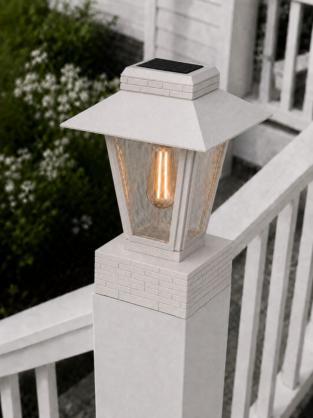 Lantern with Rippled Glass 4-Inch Edison Bulb 4.5-Inch Solar Post Cap Light – Marble