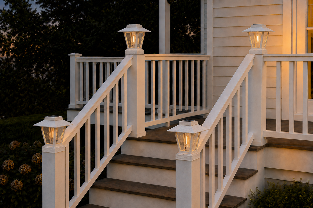 Lantern with Rippled Glass 4-Inch Edison Bulb 4.5-Inch Solar Post Cap Light – Marble