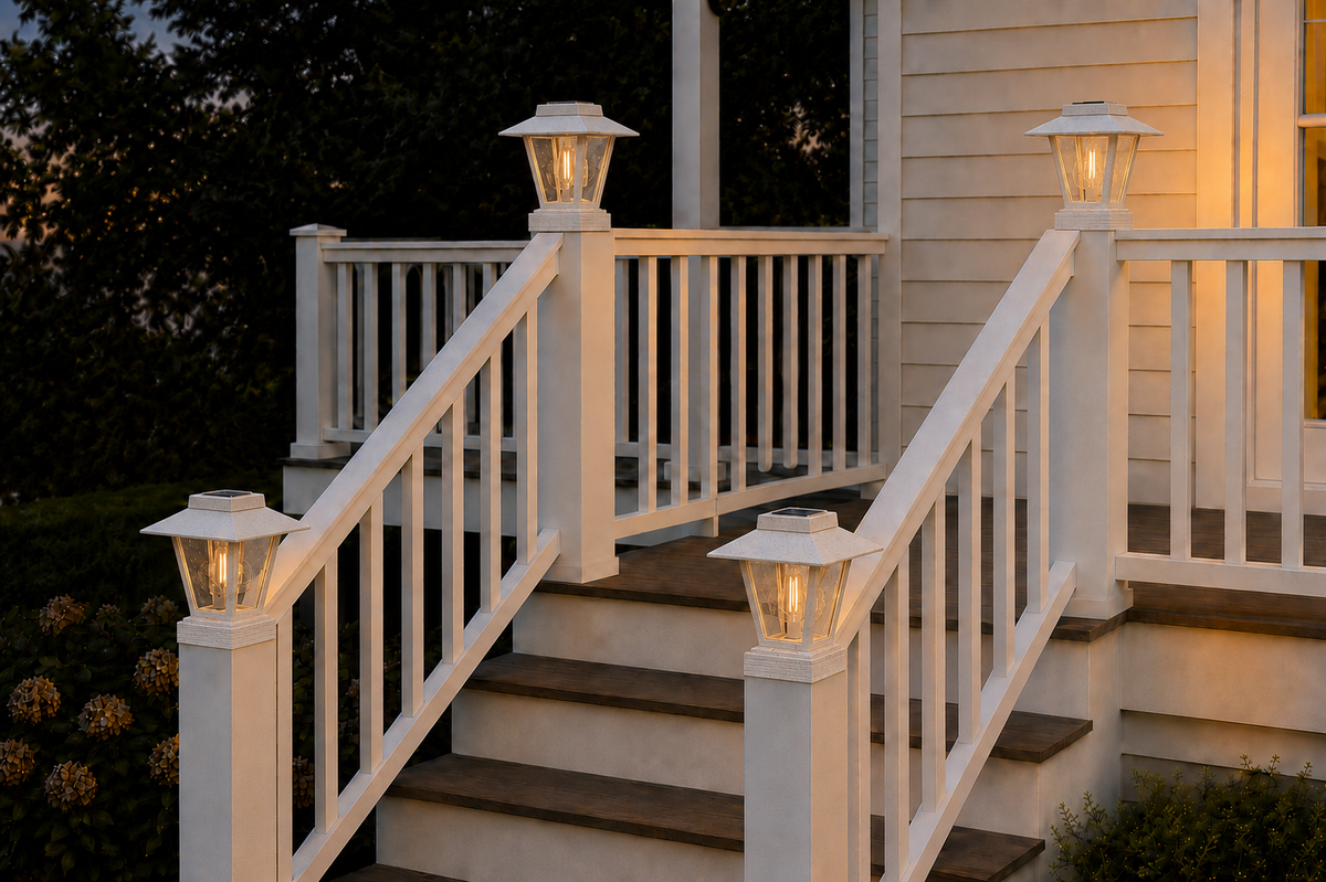 Lantern with Rippled Glass 4-Inch Edison Bulb 4.5-Inch Solar Post Cap Light – Marble
