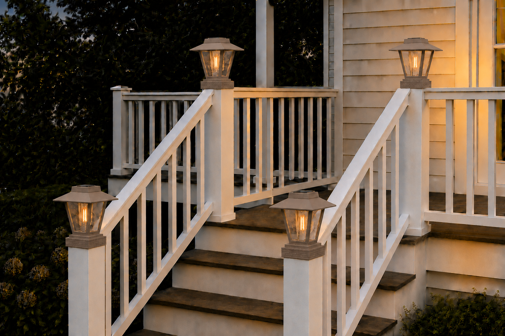 Lantern with Rippled Glass 4-Inch Edison Bulb 4.5-Inch Solar Post Cap Light – Olive Brown
