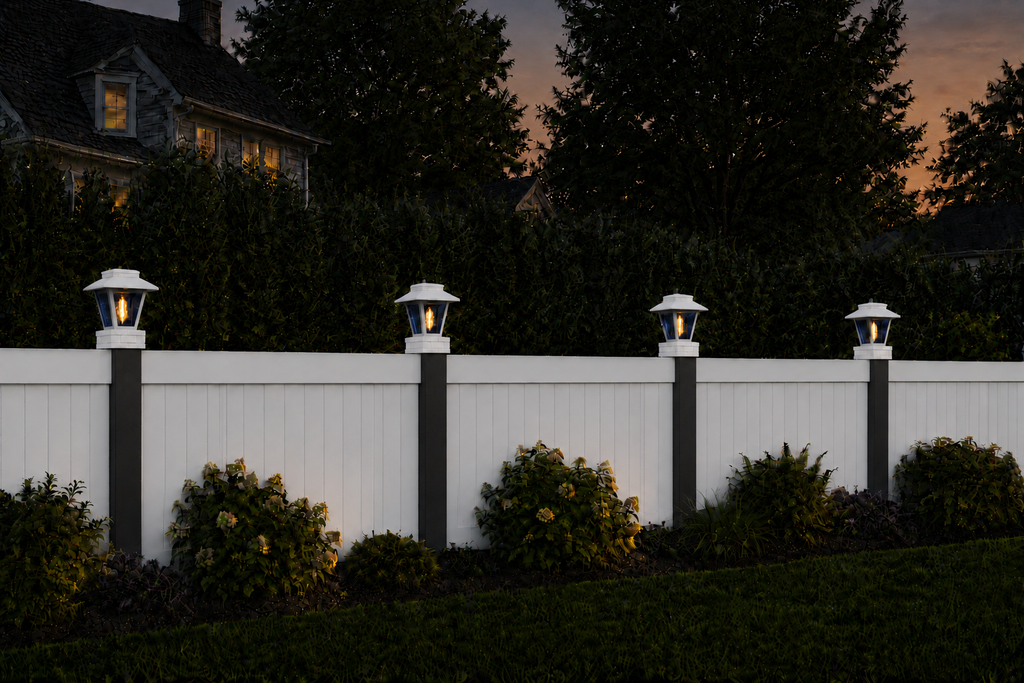 Lantern with Blue Glass 4-Inch Edison Bulb 4.5-Inch Solar Post Cap Light – White