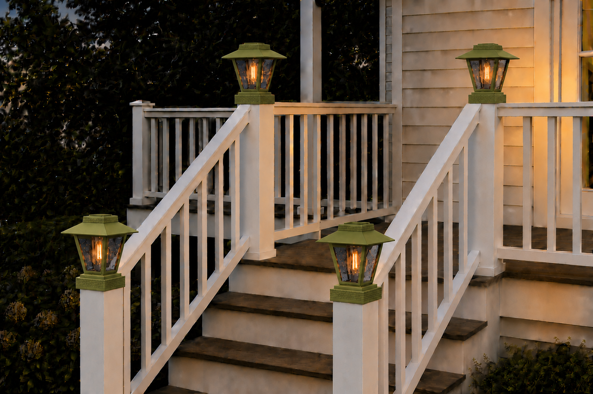 Lantern with Blue Glass 4-Inch Edison Bulb 4.5-Inch Solar Post Cap Light – Natural Green
