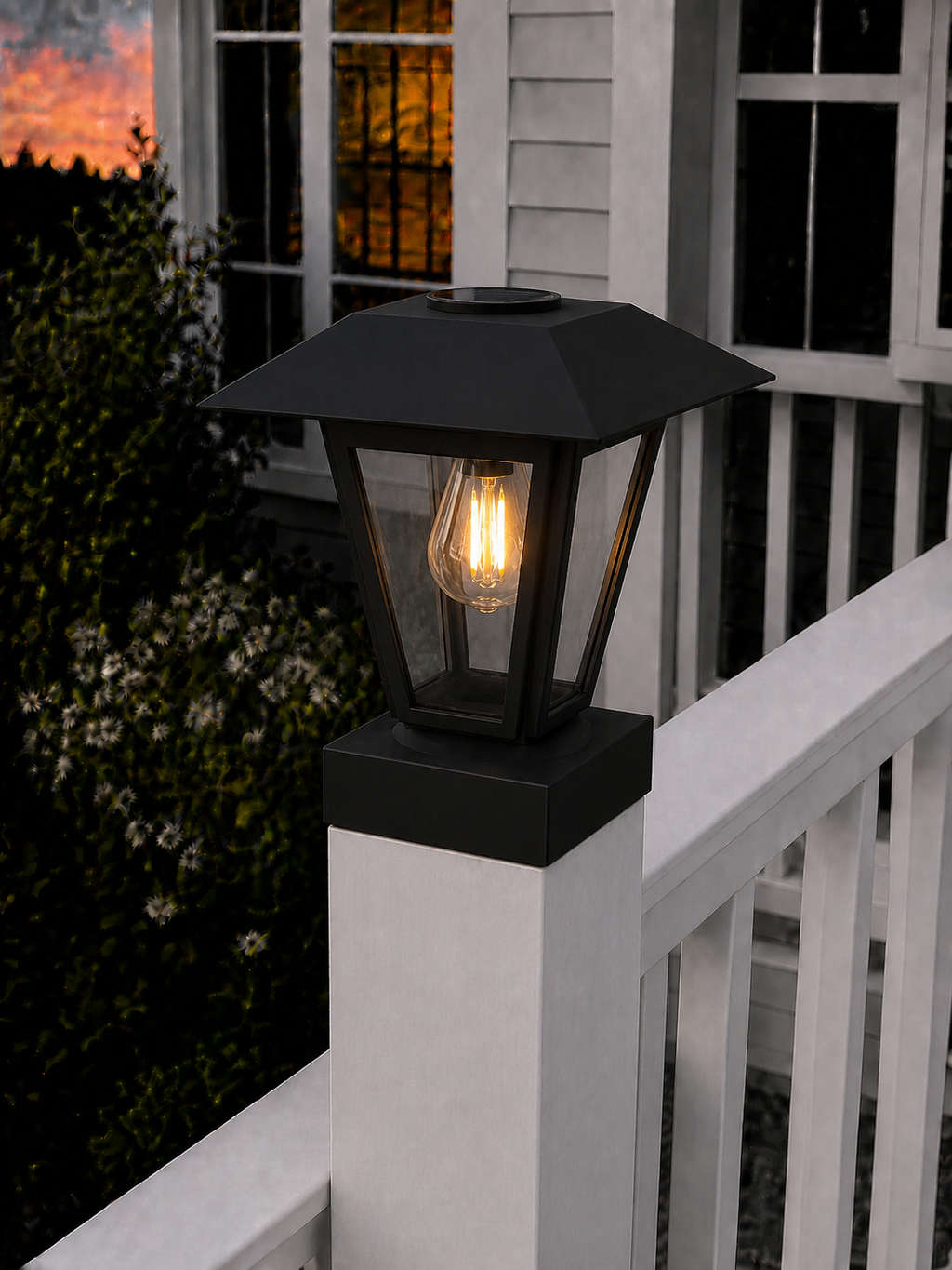 Lantern with 3-Inch Edison Bulb 4.5-Inch Solar Post Cap Light – Black