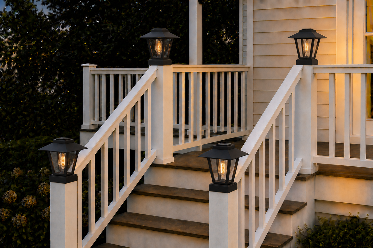 Lantern with 3-Inch Edison Bulb 4.5-Inch Solar Post Cap Light – Black