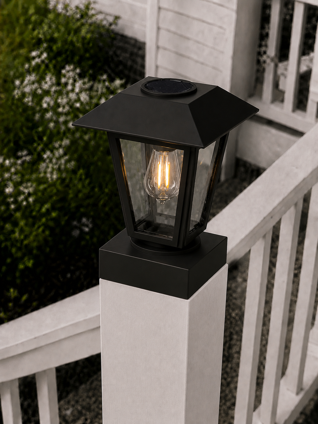 Lantern with 3-Inch Edison Bulb 4.5-Inch Solar Post Cap Light – Black