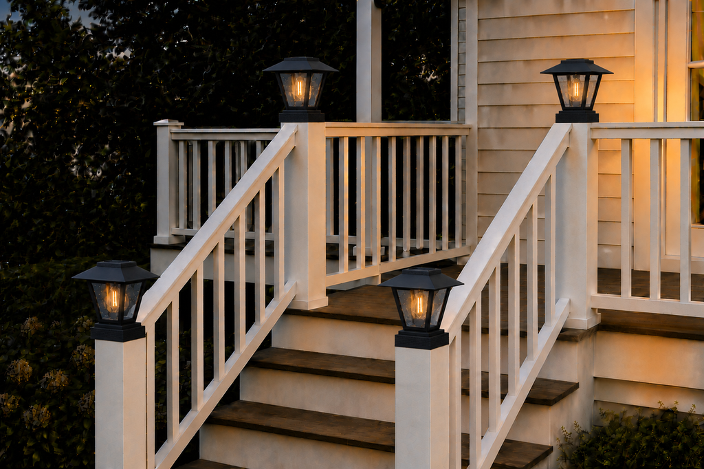 Lantern with 3-Inch Edison Bulb 4.5-Inch Solar Post Cap Light – Black