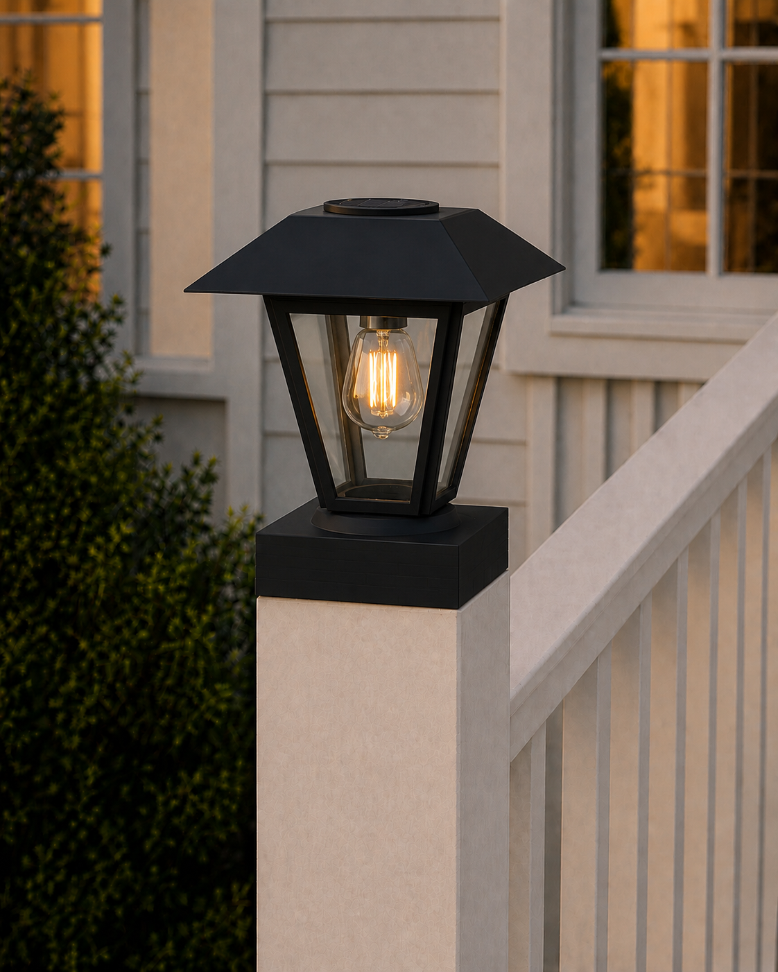 Lantern with 3-Inch Edison Bulb 4.5-Inch Solar Post Cap Light – Black