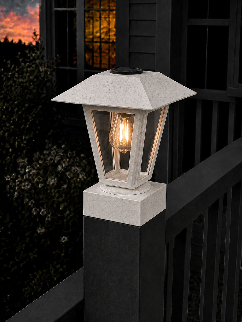 Lantern with 3-Inch Edison Bulb 4.5-Inch Solar Post Cap Light – Marble