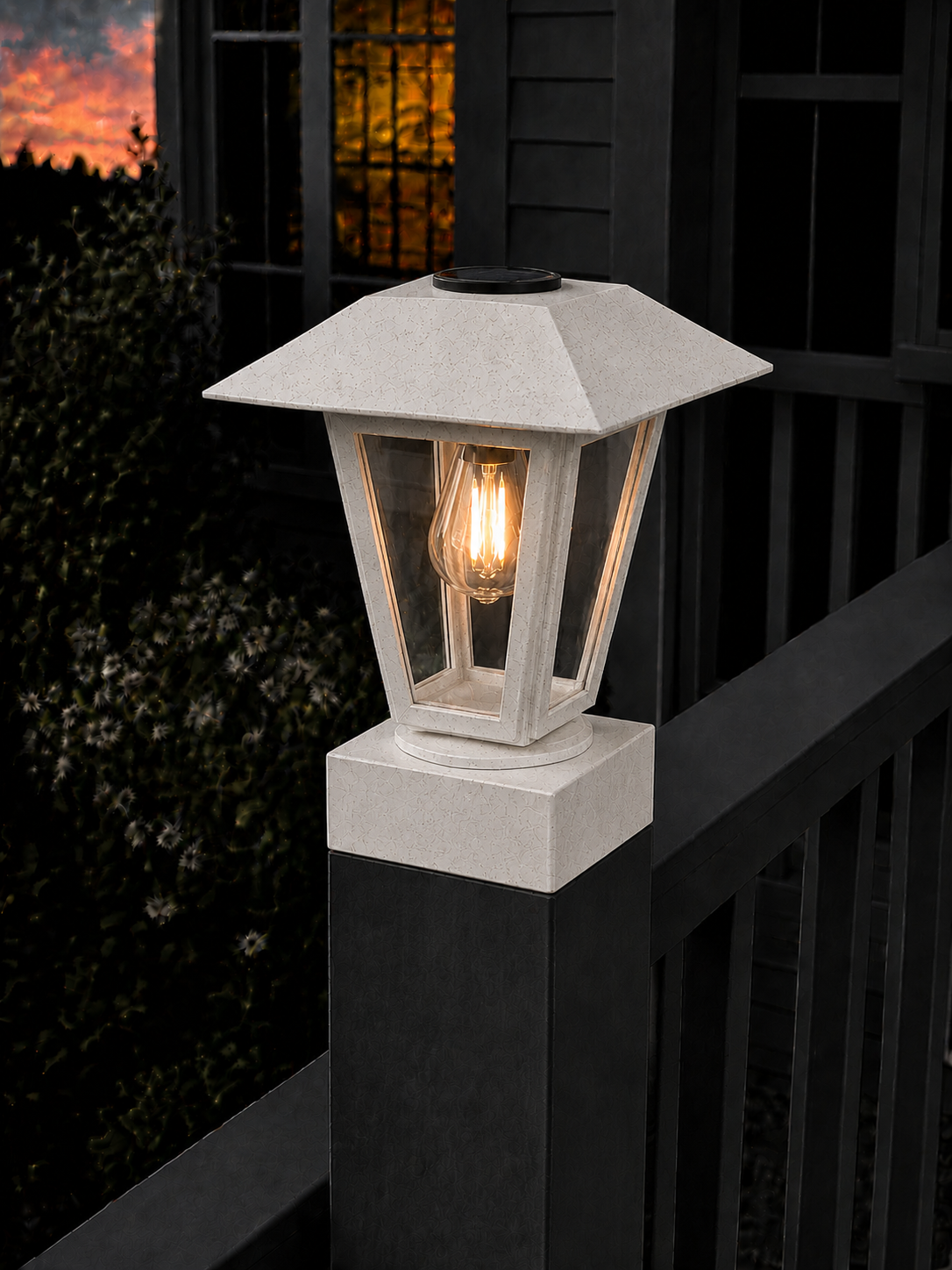 Lantern with 3-Inch Edison Bulb 4.5-Inch Solar Post Cap Light – Marble
