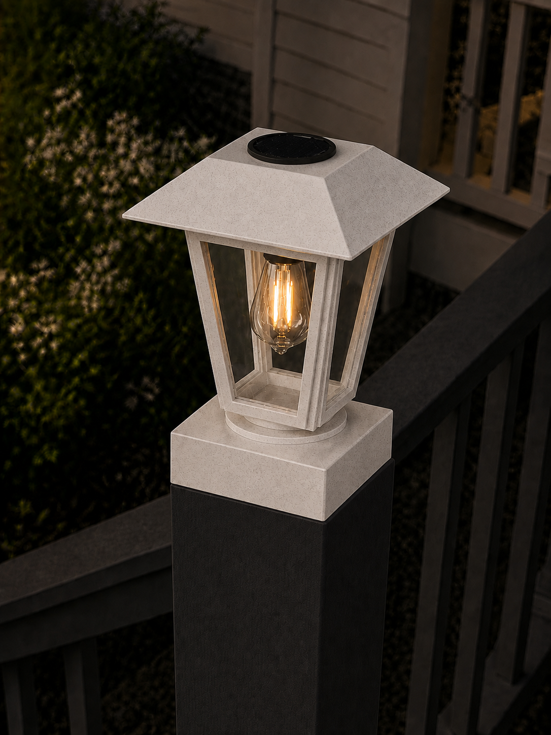 Lantern with 3-Inch Edison Bulb 4.5-Inch Solar Post Cap Light – Marble