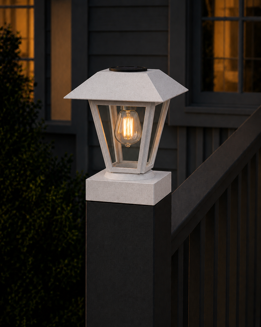 Lantern with 3-Inch Edison Bulb 4.5-Inch Solar Post Cap Light – Marble