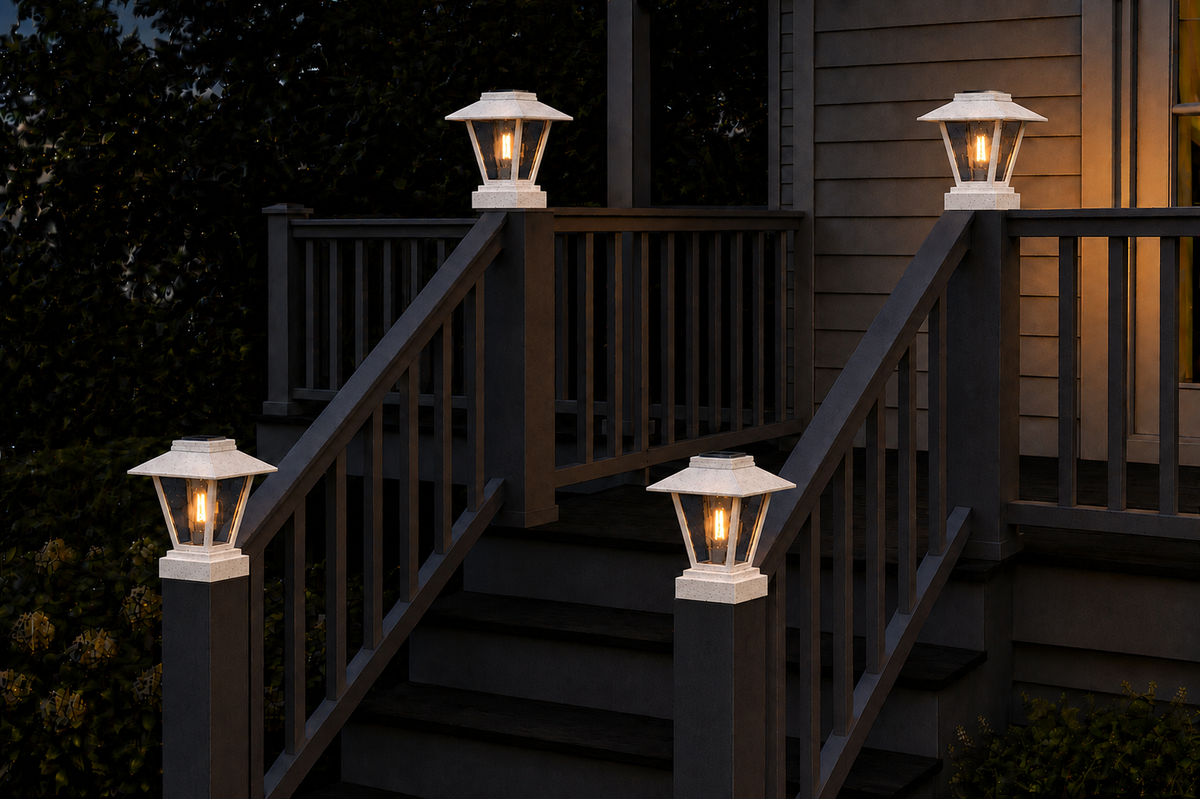 Lantern with 3-Inch Edison Bulb 4.5-Inch Solar Post Cap Light – Marble