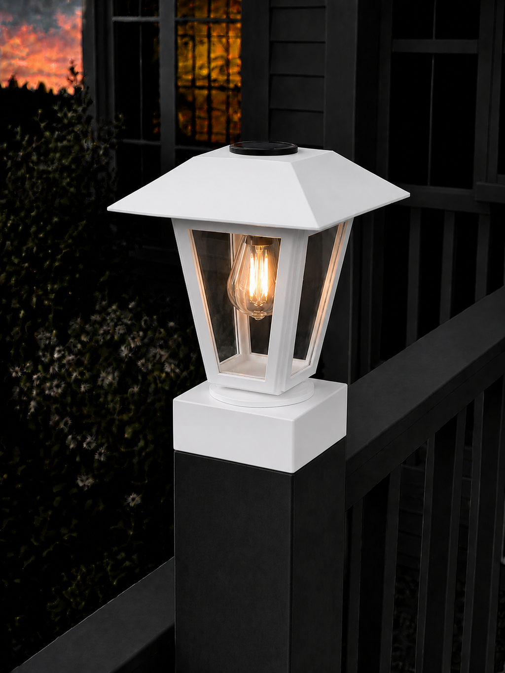Lantern with 3-Inch Edison Bulb 4.5-Inch Solar Post Cap Light – White