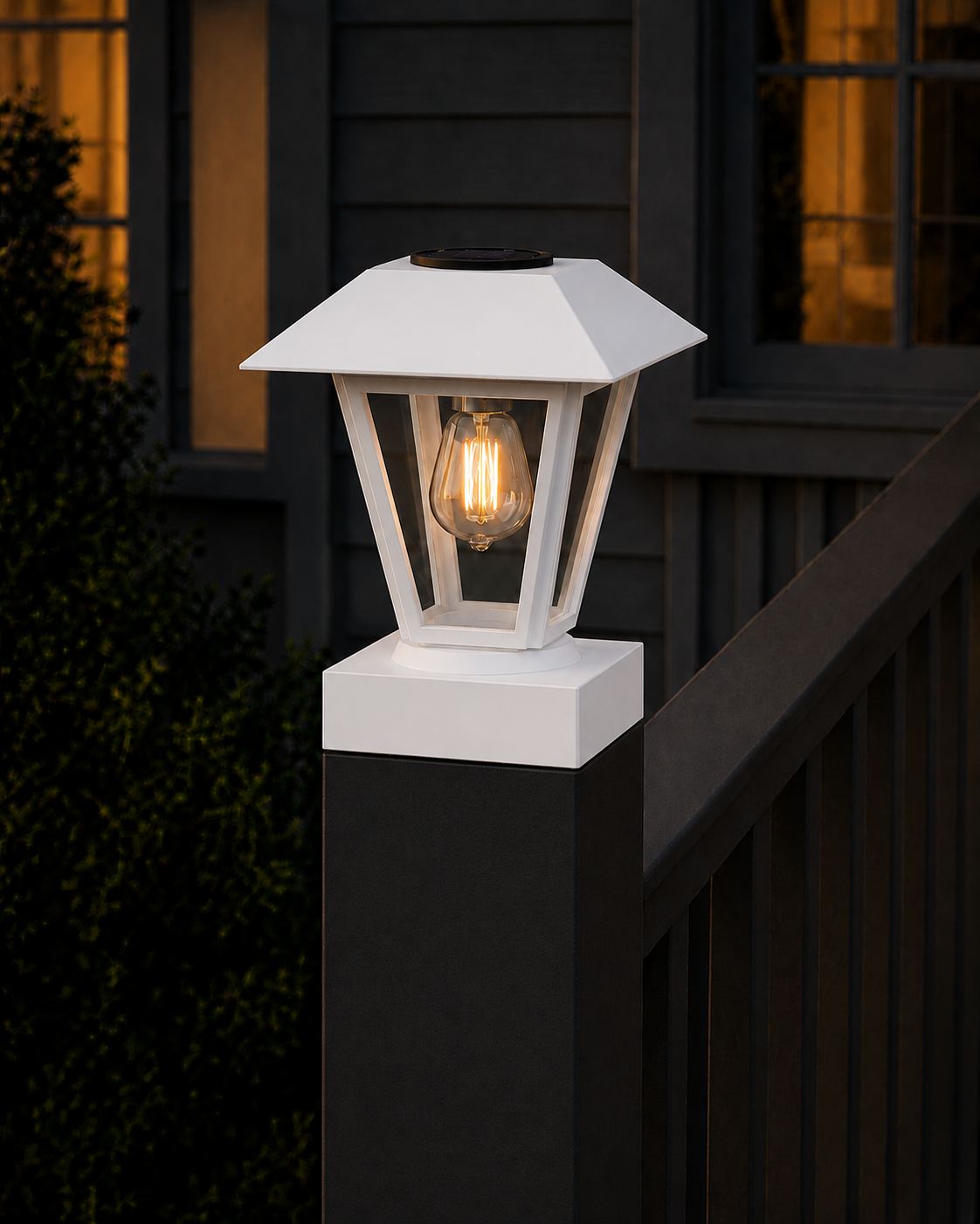Lantern with 3-Inch Edison Bulb 4.5-Inch Solar Post Cap Light – White